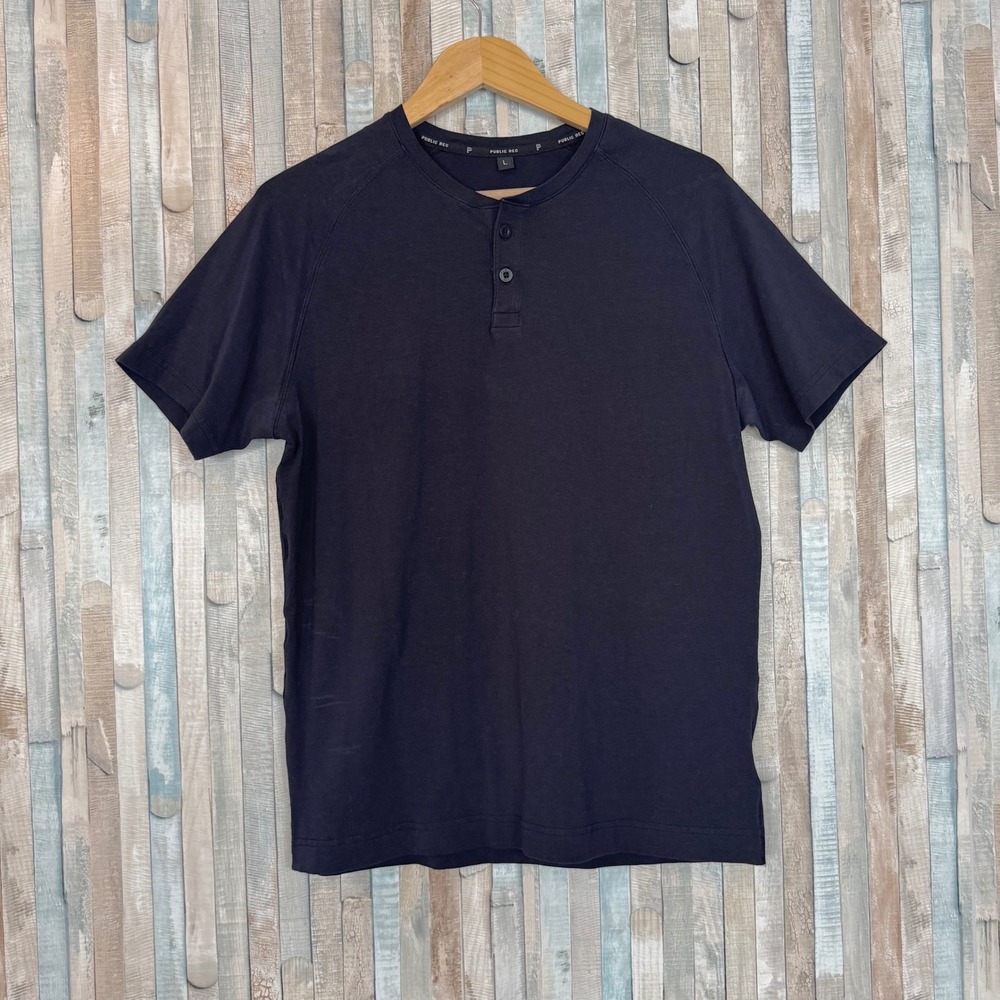 Public Rec L Go-To Short Sleeve Henley T Shirt Navy Pima Cotton Tencel Mens Tee